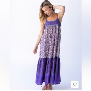 Natural Life Journey Boho Cotton Maxi Dress - Purple Floral Border